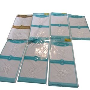 Axxents White Cotton Embroidered Handkerchiefs Floral Vintage Style Lot 7 p2k